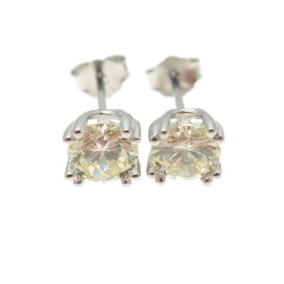 925 Sterling Silver Round-Cut Shaped Canary C Z Stud Earrings