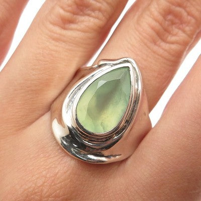 HAGIT GORALI 925 Sterling Silver Vintage Israel Prehnite Modernist Ring Size 9