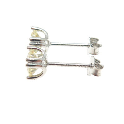 925 Sterling Silver Round-Cut Shaped Canary C Z Stud Earrings