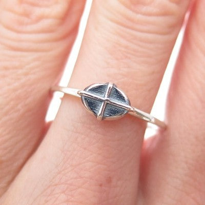 HAGIT GORALI 925 Sterling Silver Vintage Modernist Cross Oxidized Ring Size 9