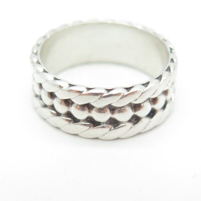 925 Sterling Silver Vintage Mexico Twisted Beaded Ring Size 8.75