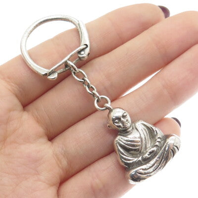925 Sterling Silver Vintage Buddha Fob Key Chain Ring Holder