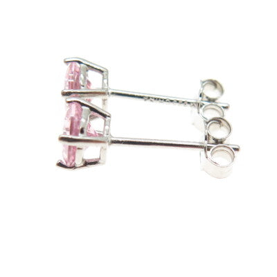 925 Sterling Silver Round-Cut Shaped Pink C Z Stud Earrings