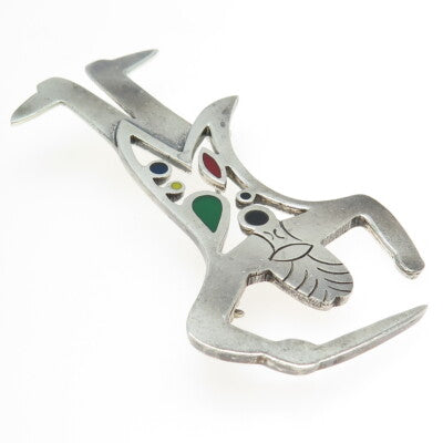 925 Sterling Silver Vintage Mexico Enamel Master Orchestrator Modernist Brooch