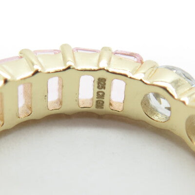 925 Sterling Silver Gold Plated White & Pink C Z Band Ring Size 9.25