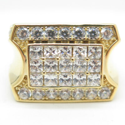 925 Sterling Silver Gold Plated Princess & Round-Cut Shaped C Z Ring Size 9.25