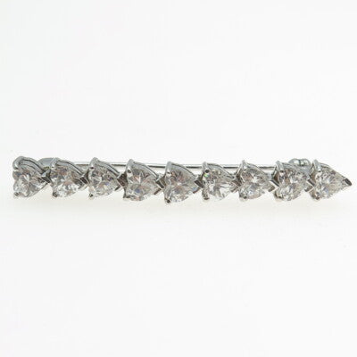 925 Sterling Silver Heart-Cut C Z Bar Pin Brooch