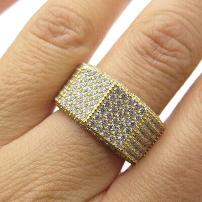 925 Sterling Silver Gold Plated Round-Cut C Z Geometric Ring Size 7.5