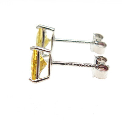 925 Sterling Silver Triangle-Cut Canary Yellow C Z Stud Earrings
