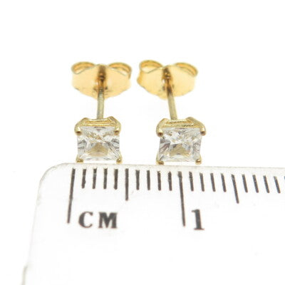 925 Sterling Silver Gold Plated Princess-Cut C Z Stud Earrings
