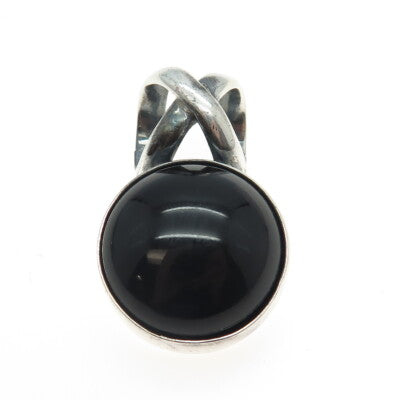 925 Sterling Silver Vintage Mexico Real Black Onyx Modernist Pendant