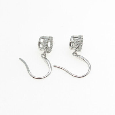 925 Sterling Silver Round-Cut Shaped C Z Dangling Hook Earrings