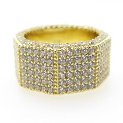 925 Sterling Silver Gold Plated Round-Cut C Z Geometric Ring Size 7.5