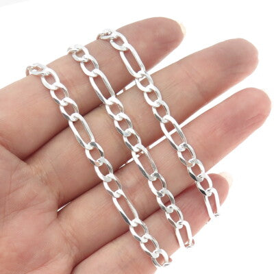 925 Sterling Silver Italy Figaro Chain Necklace 24"