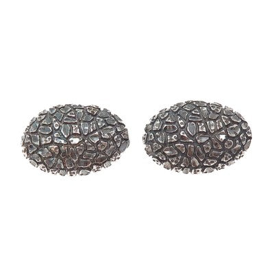925 Sterling Silver Vintage Modernist Nugget Dome Oxidized Clip On Earrings