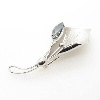 CURTIS CREATIONS 925 Sterling Silver Antique Art Deco Hematite Gem Lily Brooch