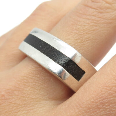 VERSANI 925 Sterling Silver Vintage Wood Band Ring Size 12