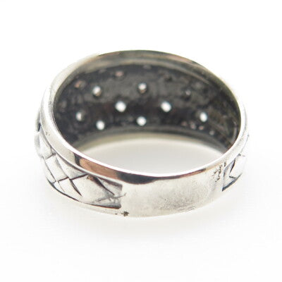 LOTUS 999 Fine Silver Vintage Woven Modernist Ring Size 8
