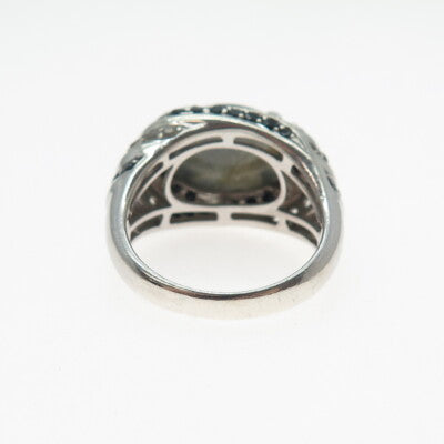 925 Sterling Silver Real Labradorite Black Spinel & White Topaz Ring Size 9