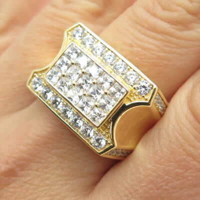 925 Sterling Silver Gold Plated Princess & Round-Cut Shaped C Z Ring Size 9.25