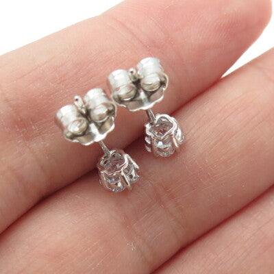 925 Sterling Silver Flower-Cut Star Shaped White C Z Stud Earrings