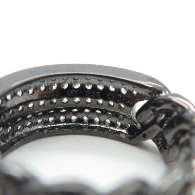 925 Sterling Silver Pave C Z Cuban Chain Band Ring Size 7
