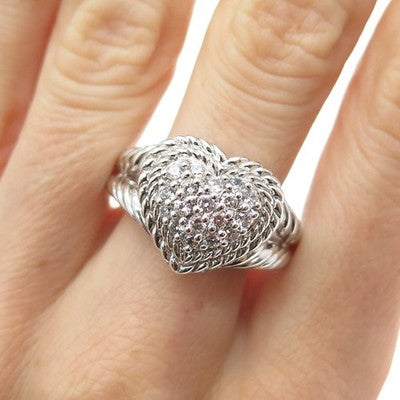 JUDITH RIPKA 925 Sterling Silver Round-Cut C Z Heart Ring Size 11.25