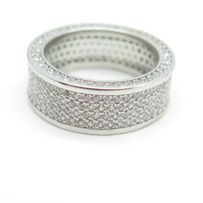 925 Sterling Silver Pave C Z All Around Eternity Band Ring Size 6.25
