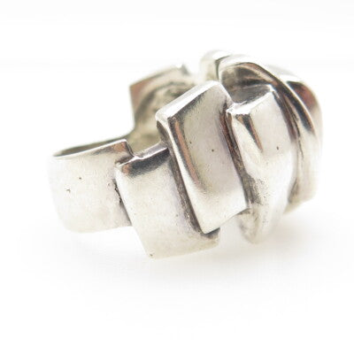 925 Sterling Silver Vintage Modernist Statement Ring Size 7