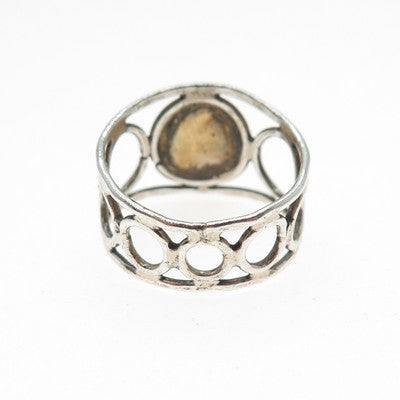 925 Sterling Silver 2-Tone Vintage Modernist Sun Symbol Circle Link Ring Size 8