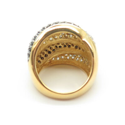 925 Sterling Silver Gold Plated Black Spinel & C Z Claw Ring Size 6.25