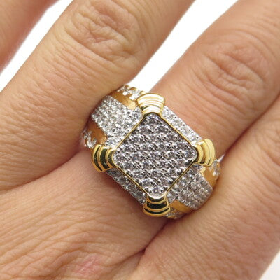 925 Sterling Silver Gold Plated Pave C Z Ring Size 10.25