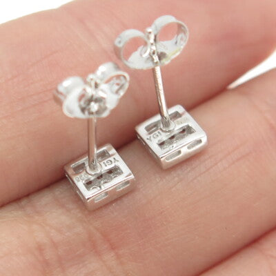 925 Sterling Silver Round-Cut Shaped C Z Square Stud Earrings