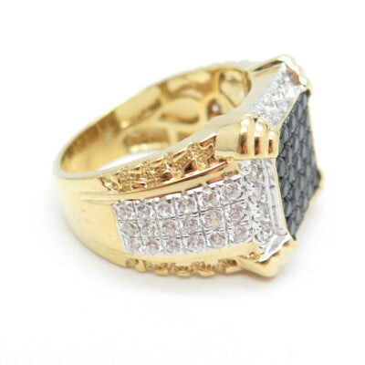 925 Sterling Silver Gold Plated White & Black C Z Ring Size 10.5