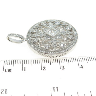 925 Sterling Silver Round-Cut C Z Fleur de Lis Round Pendant