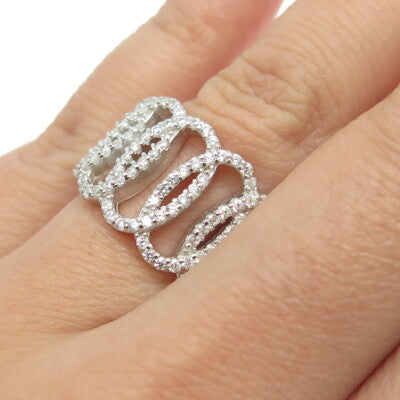 925 Sterling Silver Pave C Z Oval Chain Ring Size 6.25