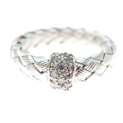 925 Sterling Silver Real Round-Cut Diamond Woven Band Ring Size 4.25