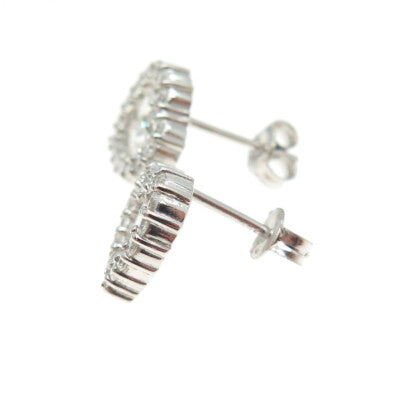 925 Sterling Silver Round & Baguette-Cut C Z Heart Stud Earrings