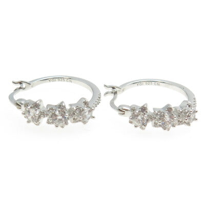 925 Sterling Silver Round-Cut C Z Floral Hoop Earrings