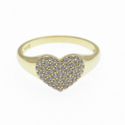 925 Sterling Silver Gold Plated Round-Cut Shaped C Z Heart Ring Size 9