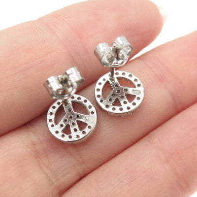 925 Sterling Silver Round-Cut Shaped C Z Symbol of Peace Stud Earrings