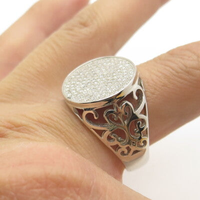 925 Sterling Silver Pave C Z Ornate Ring Size 11.5