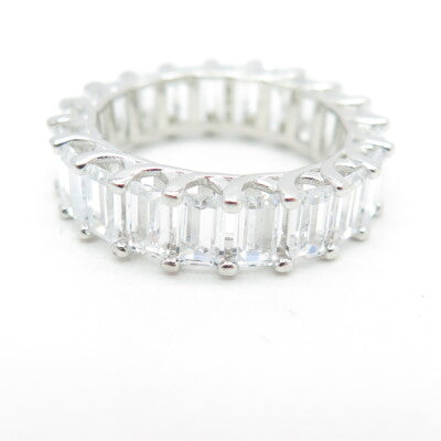 925 Sterling Silver Emerald-Cut Shaped C Z Band Ring Size 6.75