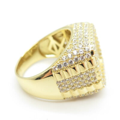 925 Sterling Silver Gold Plated Pave C Z Domed Ring Size 10.25