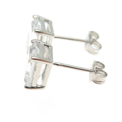 925 Sterling Silver Emerald-Cut C Z Stud Earrings