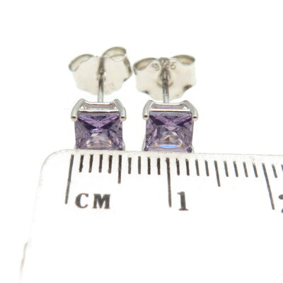 925 Sterling Silver Princess-Cut Shaped Purple C Z Stud Earrings