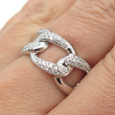 925 Sterling Silver C Z Cuban Chain Band Ring Size 7.25
