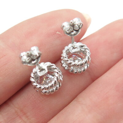 925 Sterling Silver Round-Cut C Z Roped Stud Earrings