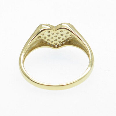 925 Sterling Silver Gold Plated Round-Cut Shaped C Z Heart Ring Size 9
