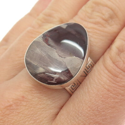 JAY KING DESERT ROSE Sterling Silver Vintage Real Agate Greek Maze Ring Size 9